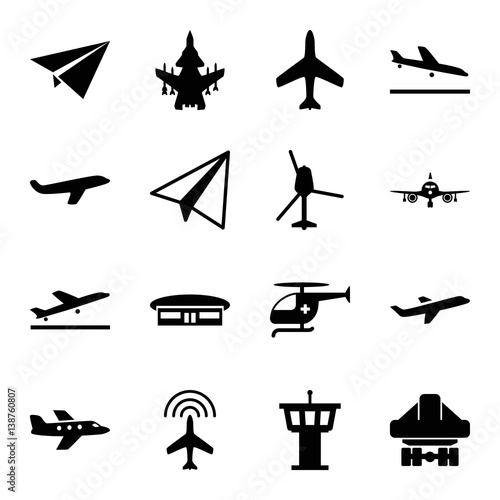 Set of 16 aircraft filled icons