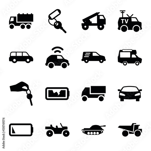 Set of 16 car filled icons