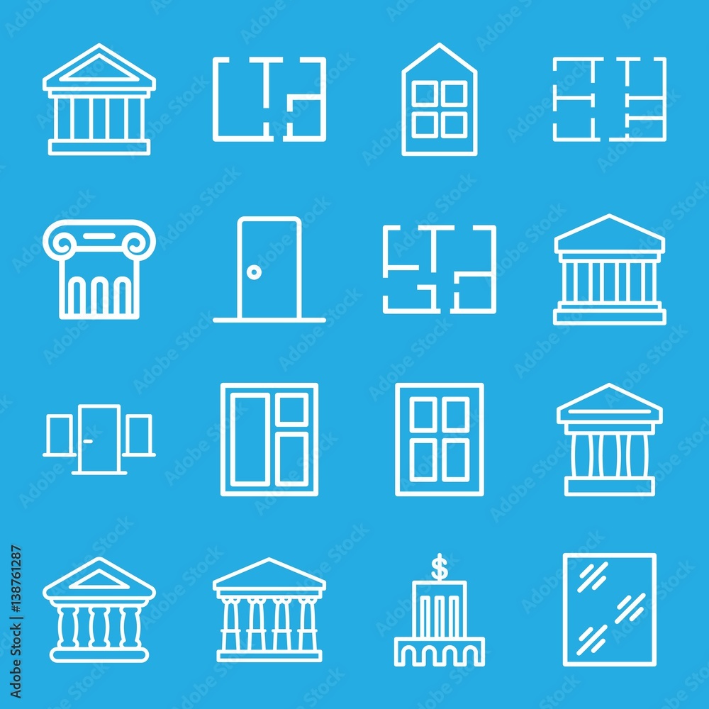 Set of 16 architectural outline icons
