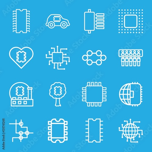 Set of 16 cpu outline icons