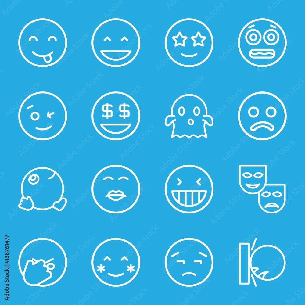 Set of 16 smile outline icons