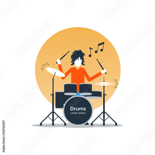 Person playing drums, music entertainment, live show