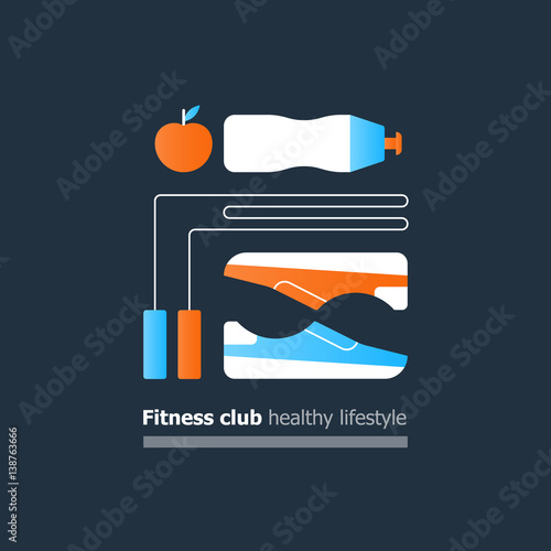 Sport activities concept, fitness stuff set, cardio training, healthy lifestyle