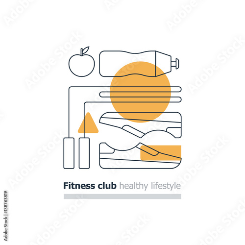 Sport activities concept, fitness stuff set, cardio training, healthy lifestyle