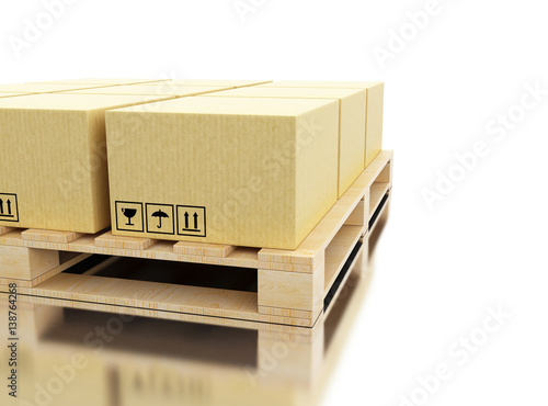 3d Shipping cardboard boxes on pallet photo