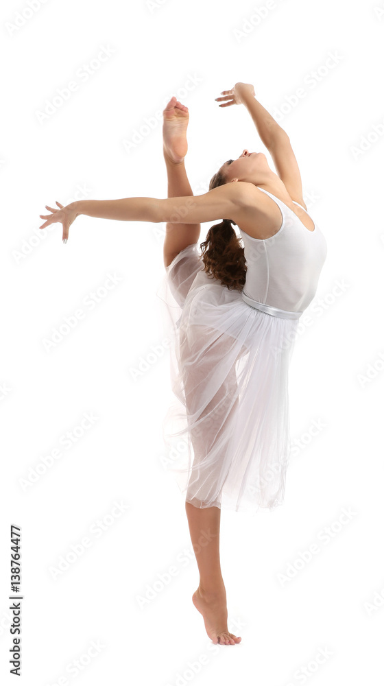 Obraz premium Beautiful young dancer on white background