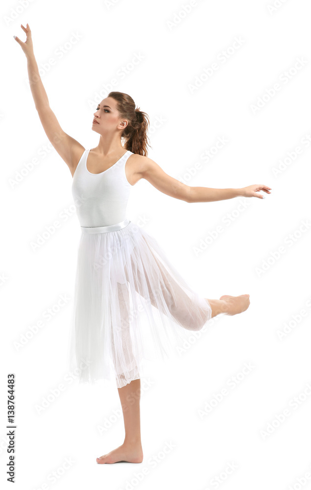 Naklejka premium Beautiful young dancer on white background