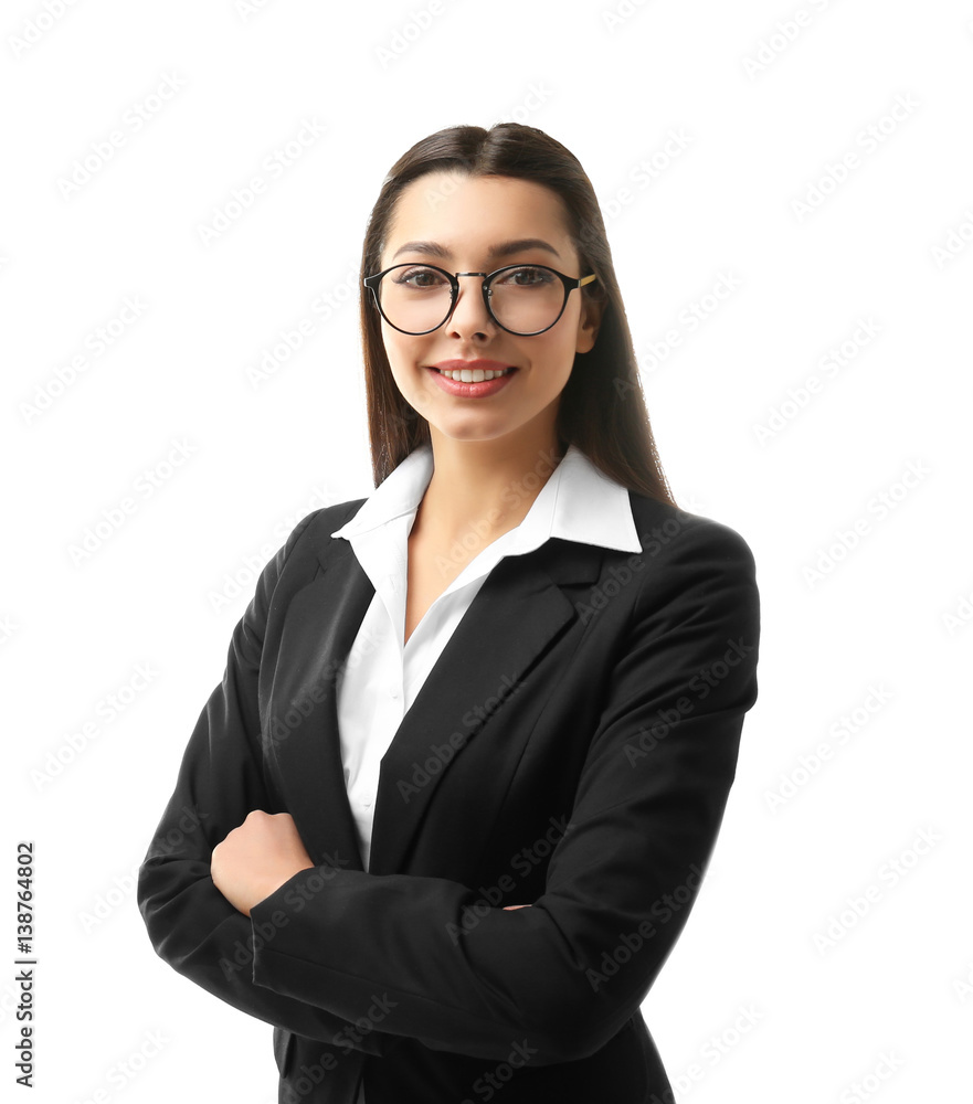 Beautiful young teacher on white background Beautiful young teacher on white background