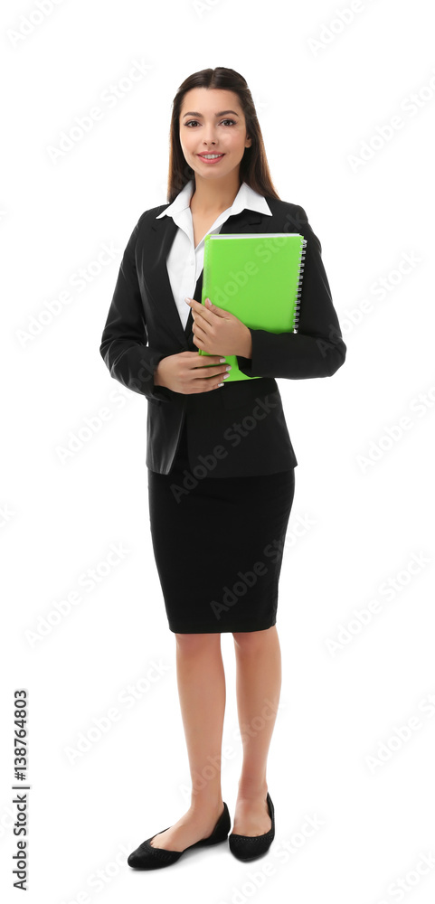 Beautiful young teacher on white background Beautiful young teacher on white background