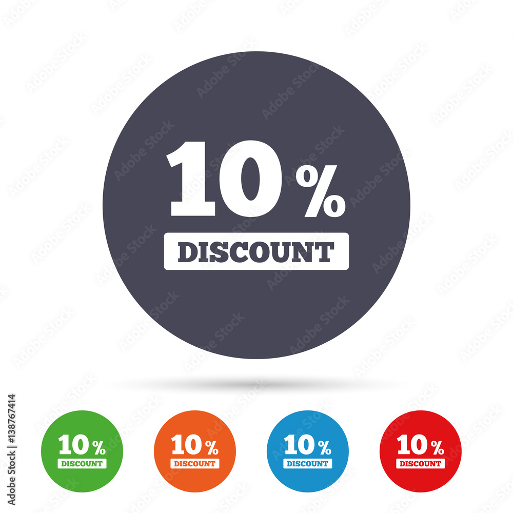 10 percent discount sign icon. Sale symbol. 10 percent discount sign icon. Sale symbol.