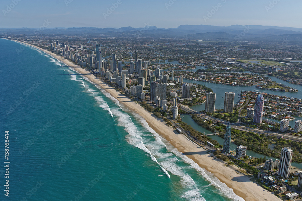 Aerial view of Surfers Paradise, Gold Coast, from the north-east