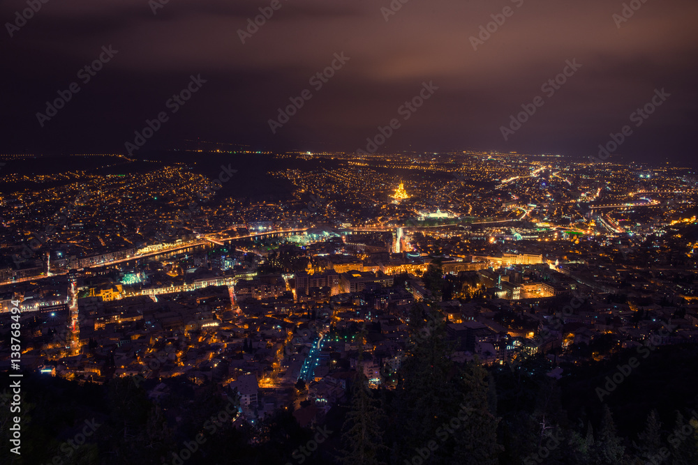 View from Mtatsminda mountain in Tbilisi by night