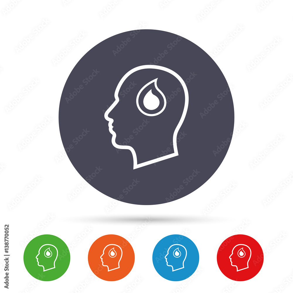 Head with drop sign icon. Male human head. Head with drop sign icon. Male human head.