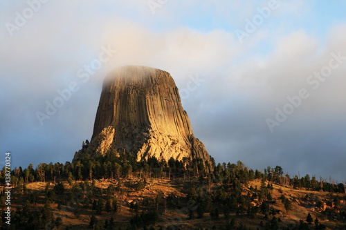 cloudy devils tower morning