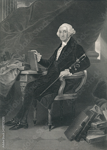 George Washington- First President of the United States. Steel Engraving 1861. photo