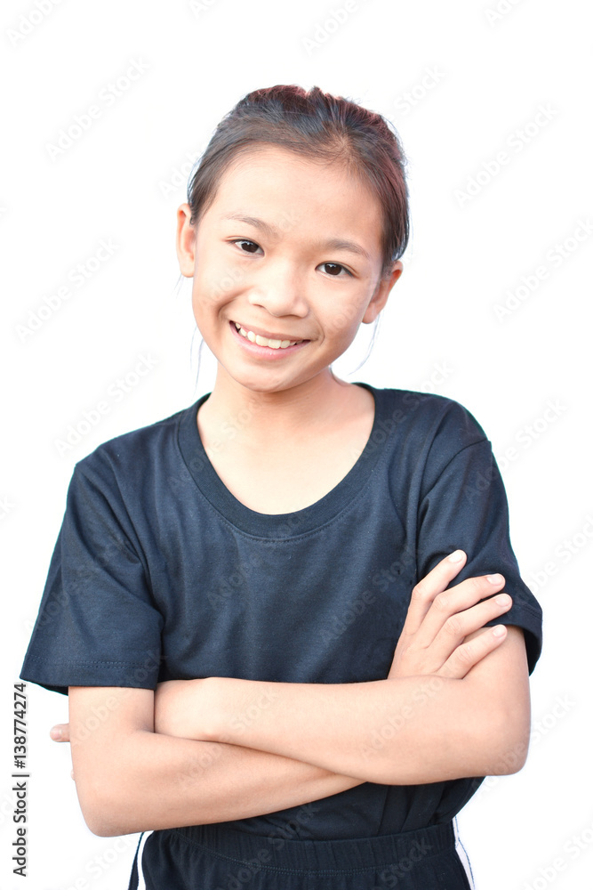Happy little Asian girl on white background Happy little Asian girl on white background