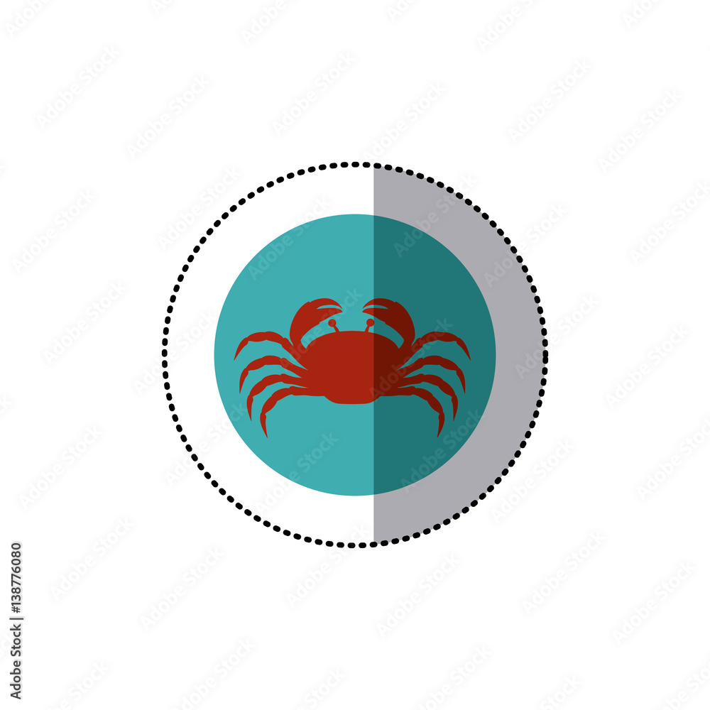 Obraz premium sticker old blue circular ornament with crab inside vector illustration