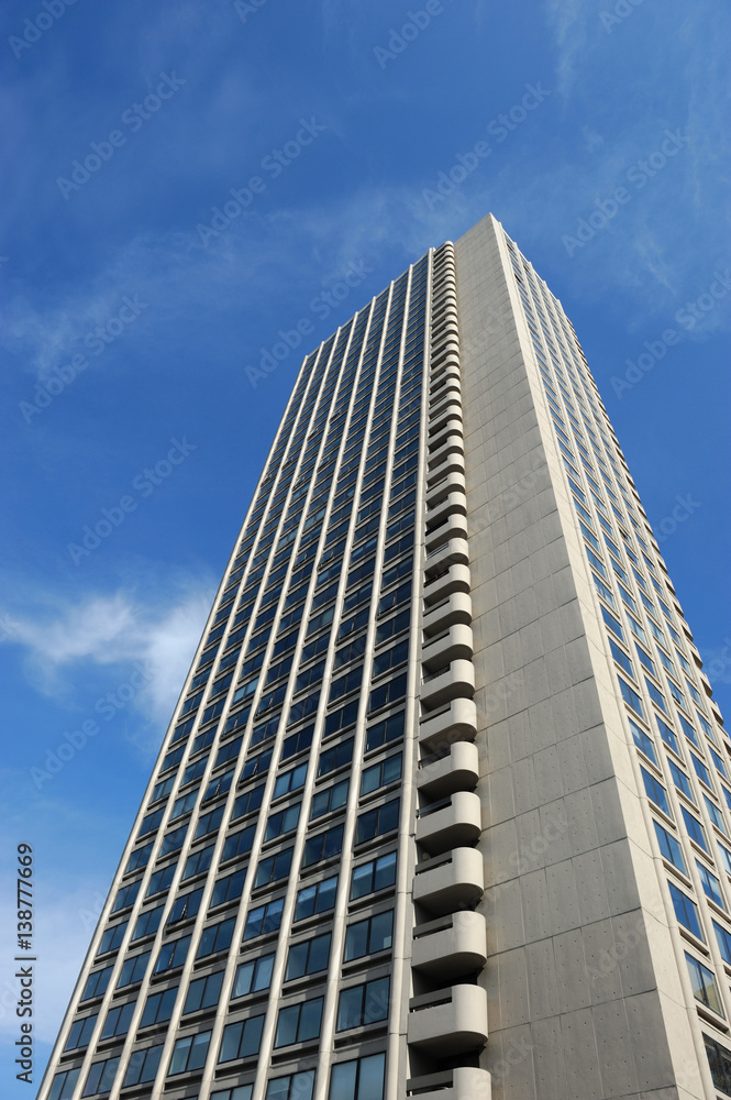 low angle view of modern apartment skyscraper