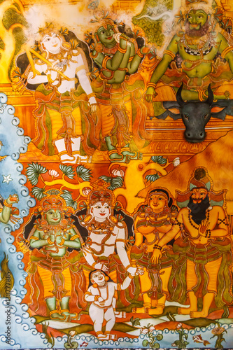 Close up view of ancient indian goddess wall paintings, Chennai, Tamil nadu, India. Feb 25, 2017