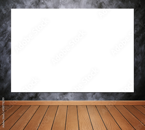 Empty poster in room interior with concrete wall and floor background