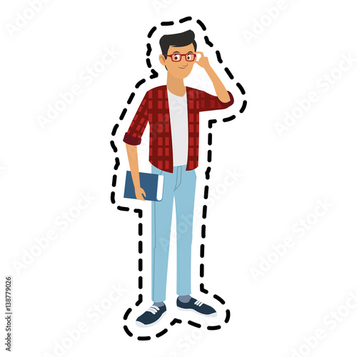 handsome young man with glasses and plaid shirt  icon image vector illustration design 