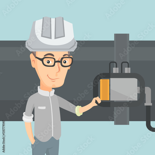 Operator checking detector on gas pipeline.