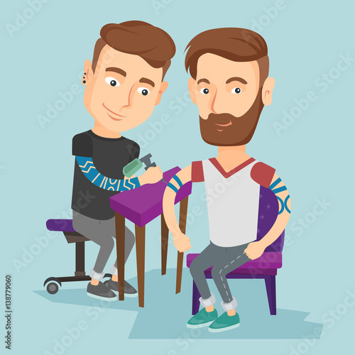 Tattoo artist at work vector illustration.
