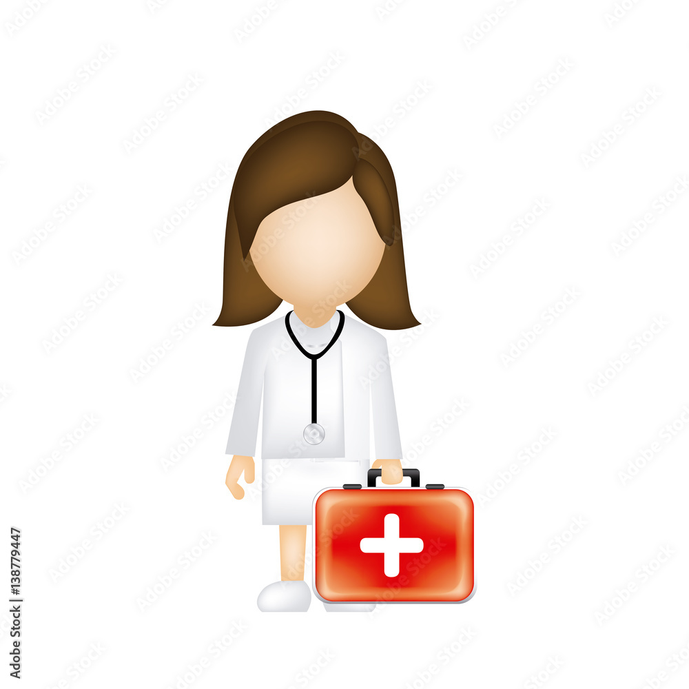 woman doctor with suitcase icon, vector illustraction design image