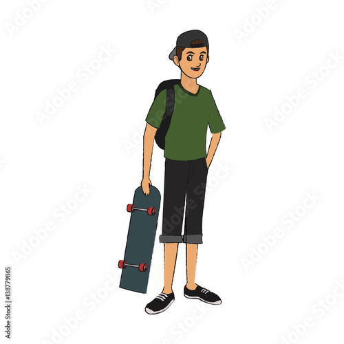 handsome young man with skateboard  icon image vector illustration design 