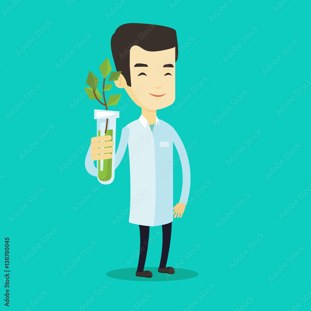 Scientist with test tube vector illustration.