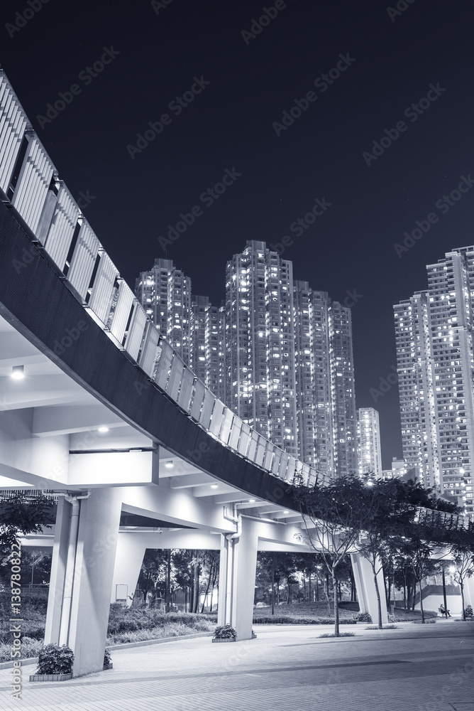 pedestrian walkway in residential district in Hong Kong city at night