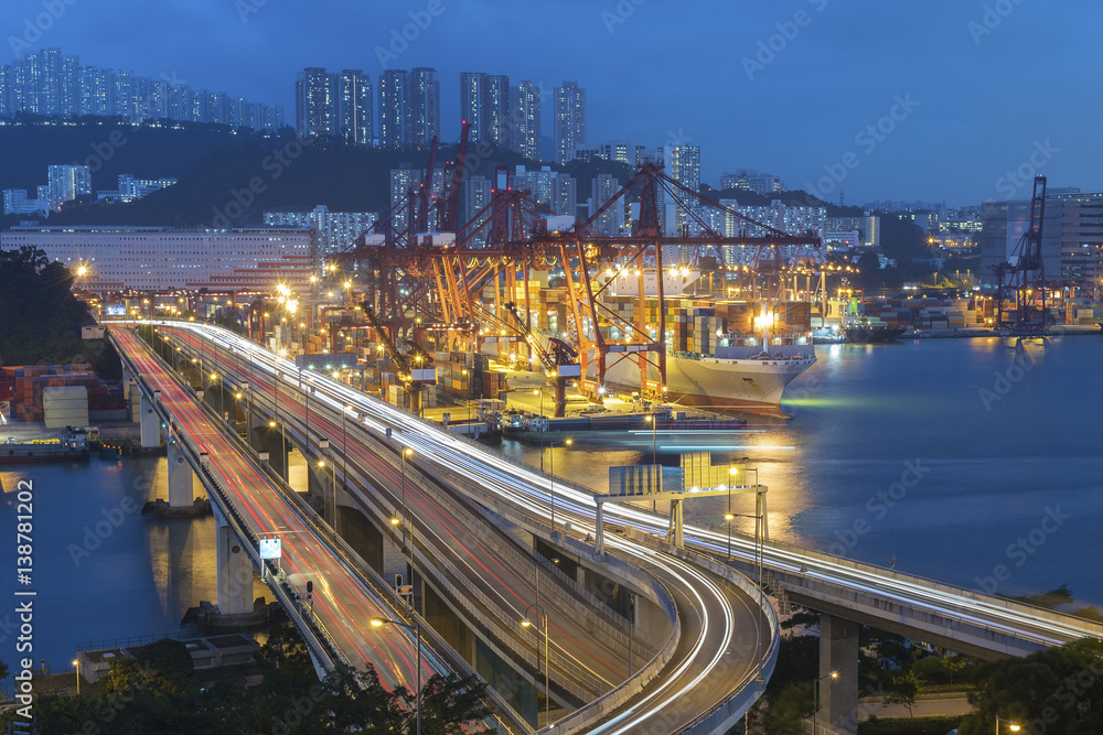Cargo port and highway in Hong Kong