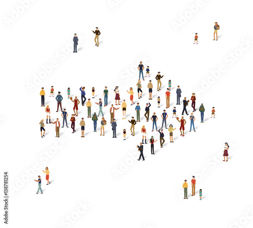 Group of people in the shape of a arrow.