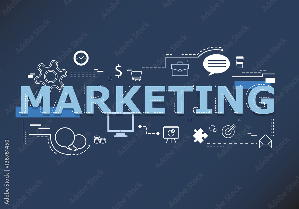 Naklejka premium Creative illustration of marketing word lettering typography.