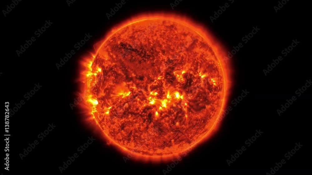 Sun Round Loopable: Real sun surface with solar flares. The Sun spinning in space ...