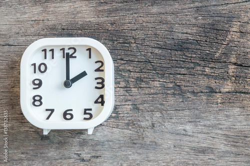 Wallpaper Mural Closeup white clock for decorate in 2 o'clock on old wood floor textured background with copy space Torontodigital.ca