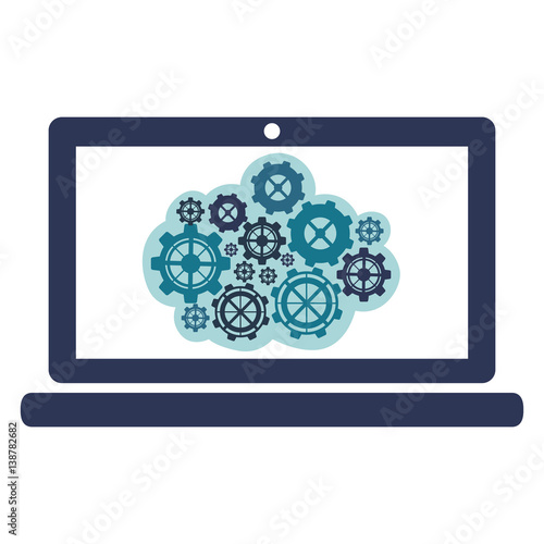 blue gear in the laptop icon  vector illustraction design image