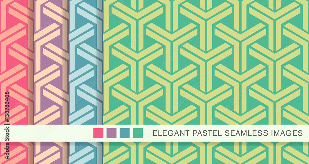 Seamless pastel background set 3D cube triangle geometry cross frame Seamless pastel background set 3D cube triangle geometry cross frame