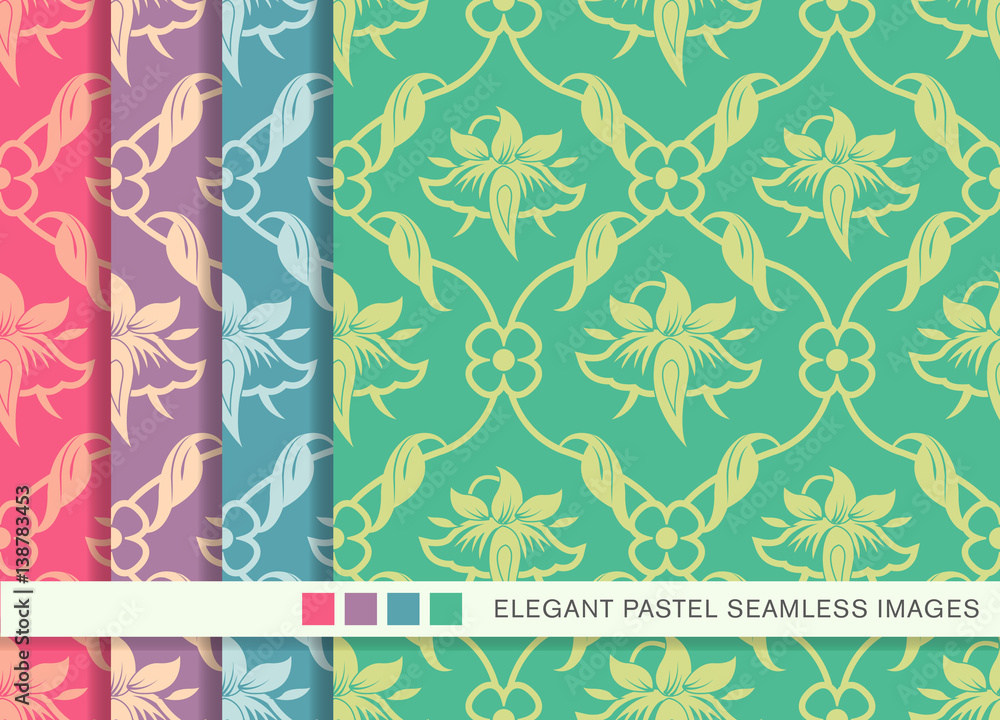 Fototapeta premium Seamless pastel background set curve cross leaf vine flower