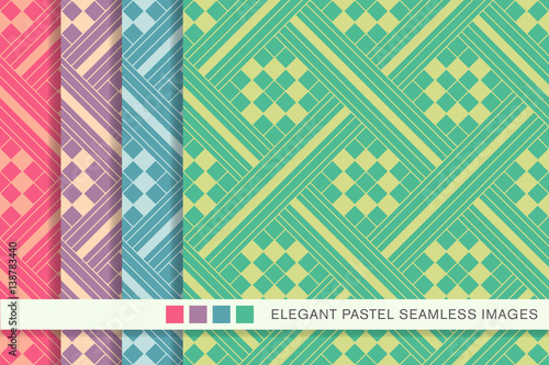 Seamless pastel background set square check cross mosaic