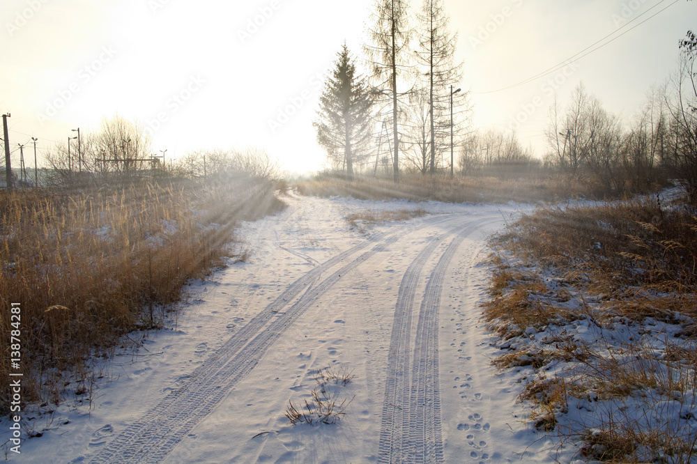 Fototapeta premium sunrise over the rural road
