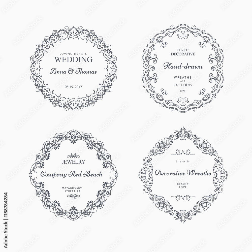 Collection of hand drawn wreaths. Cute template design elements. Vector illustration. Collection of hand drawn wreaths. Cute template design elements. Vector illustration.
