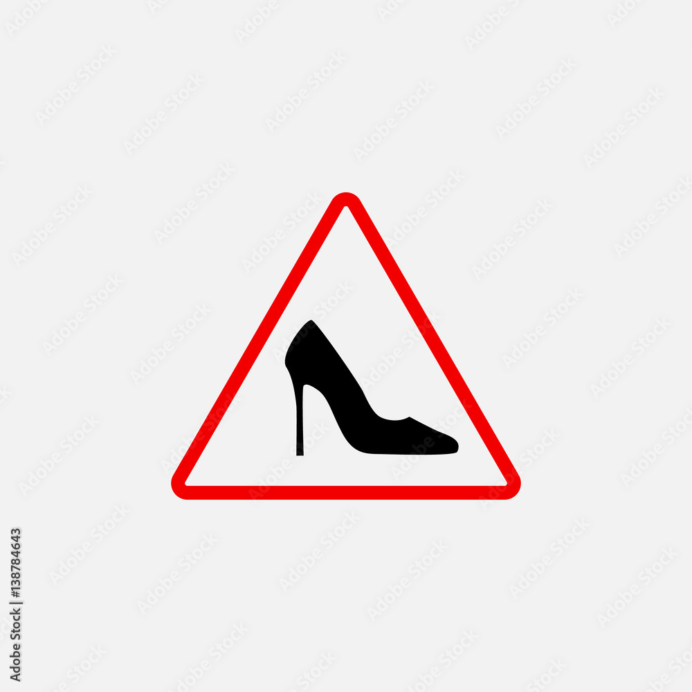 vector triangle with shoe inside. Vector high heels woman driver sign. vector triangle with shoe inside. Vector high heels woman driver sign.