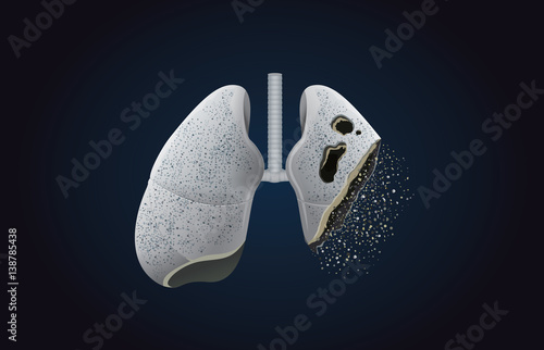 The gray lung transform into ashes. This illustration about effect of smoking and cancer.