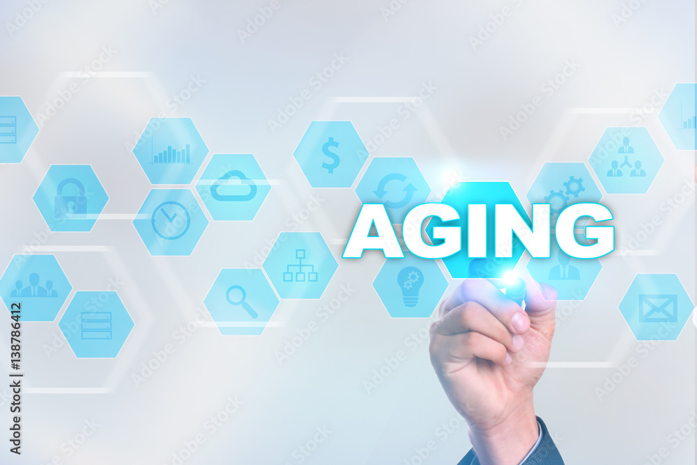 Medical doctor drawing aging on the virtual screen. Medical doctor drawing aging on the virtual screen.