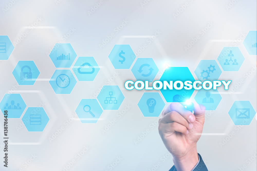 Medical doctor drawing colonoscopy on the virtual screen. Medical doctor drawing colonoscopy on the virtual screen.