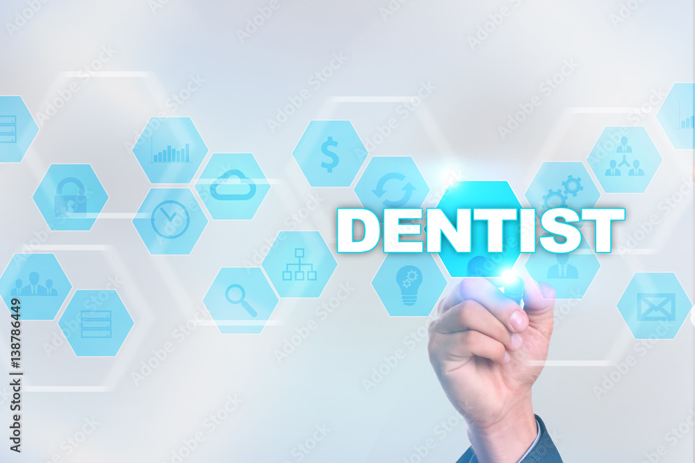 Medical doctor drawing dentist on the virtual screen. Medical doctor drawing dentist on the virtual screen.