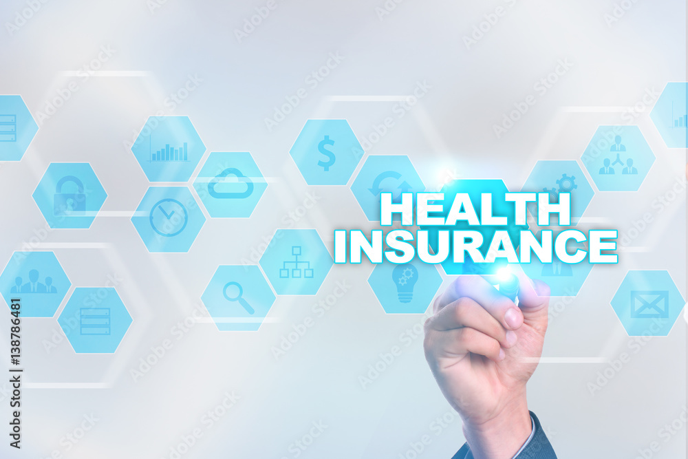 Medical doctor drawing health insurance on the virtual screen. Medical doctor drawing health insurance on the virtual screen.