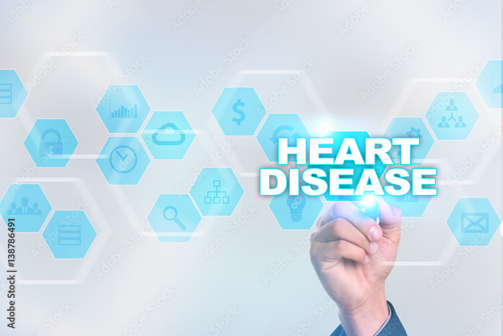 Medical doctor drawing heart disease on the virtual screen. Medical doctor drawing heart disease on the virtual screen.