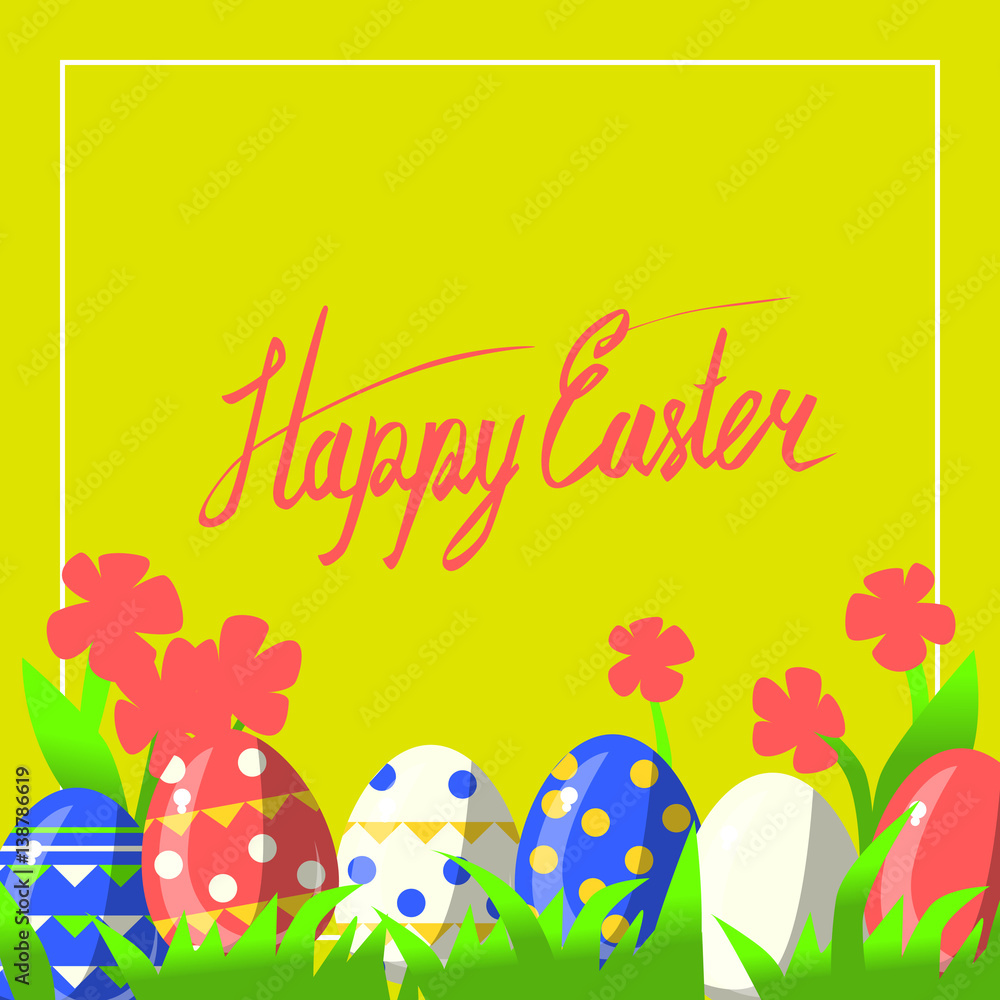 Vector greeting card for happy easter with hand lettering calligraphy and Illustrations Vector greeting card for happy easter with hand lettering calligraphy and Illustrations